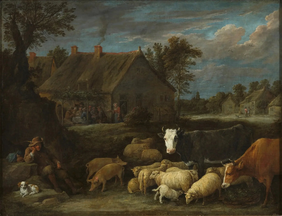 Troupeau in einem Dorf - David Teniers der Jüngere