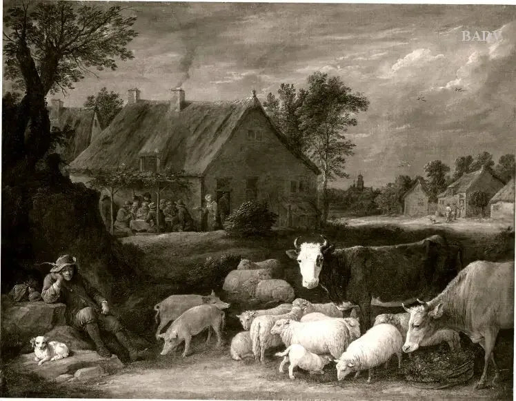Viehherde in einem Dorf - David Teniers der Jüngere