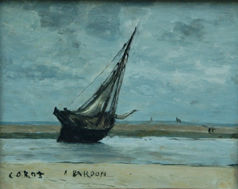 Trouville. Gestrandetes Boot, genannt Fischereiboot bei Ebbe - Jean-Baptiste Camille Corot