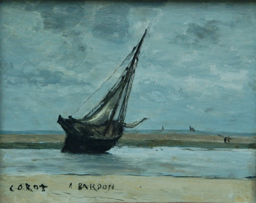 Trouville. Gestrandetes Boot, genannt Fischereiboot bei Ebbe - Jean-Baptiste Camille Corot