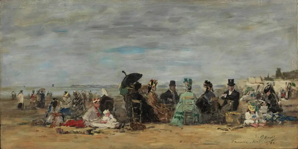 Trouville, scène de plage - Eugène Boudin image 1 copie peinte à la main à l’huile