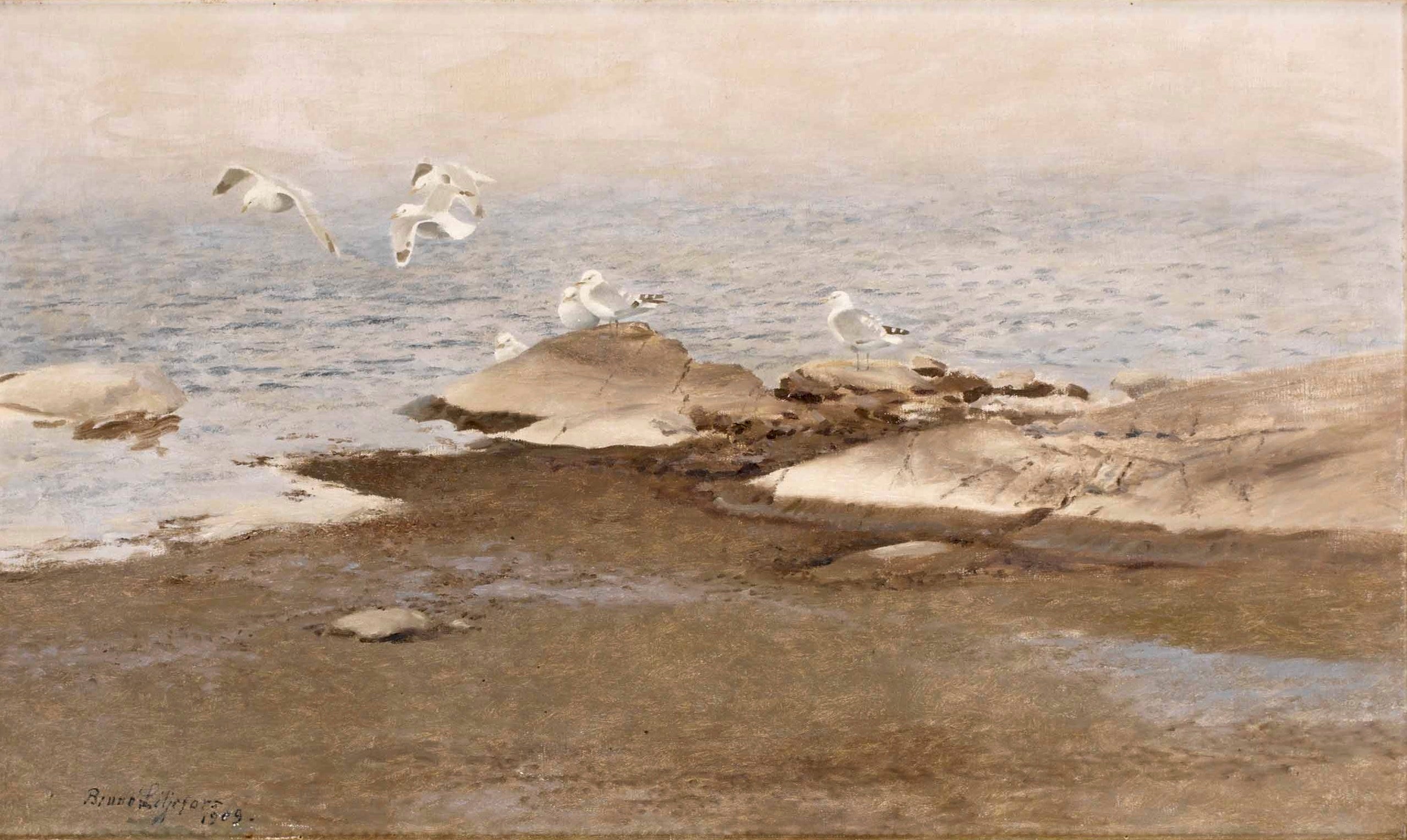 Trutar vid strandkanten - Bruno Liljefors image 1 tableau peint à l’huile sur toile