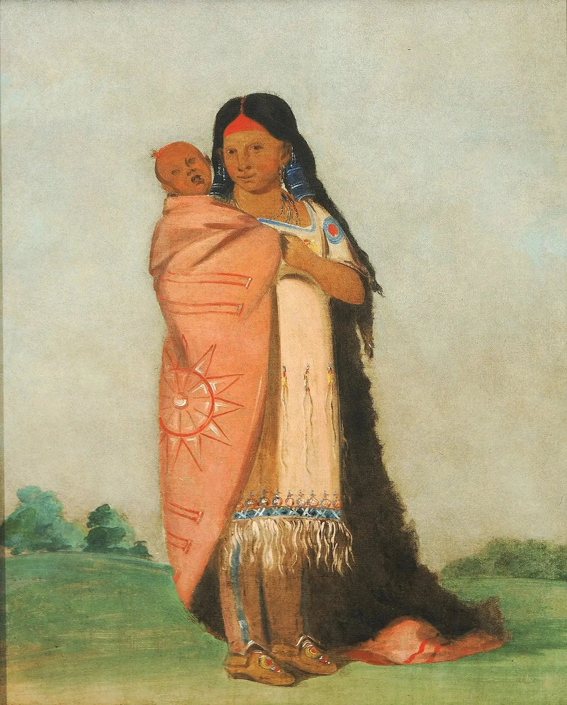Tsee-moúnt, Große Wunder, trägt ihr Baby in ihrem Kleid - George Catlin