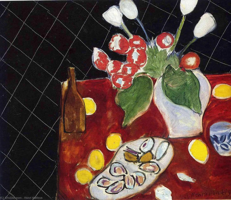 Tulpen und Austern auf schwarzem Grund - Henri Matisse