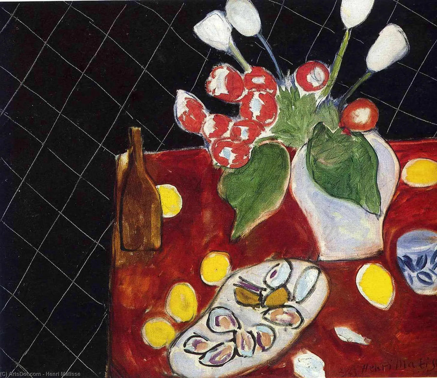 Tulpen und Austern auf schwarzem Grund - Henri Matisse