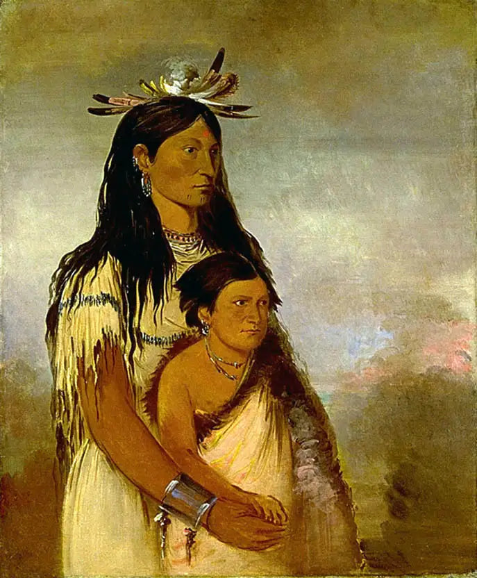 Túnk-aht-óh-ye, le Tonnerre, un garçon, et Wun-pán-to-mee, la Belette blanche, une fille - George Catlin image 1 reproduction d’œuvre d’art à l’huile