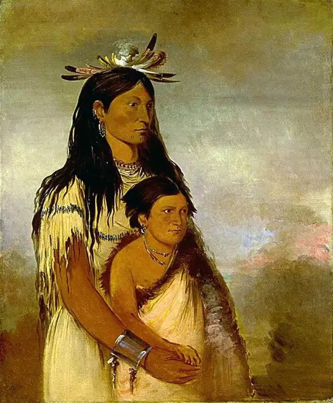 Túnk-aht-óh-ye, der Donner, un garçon, und Wun-pán-to-mee, die weiße Wiesel, une fille - George Catlin