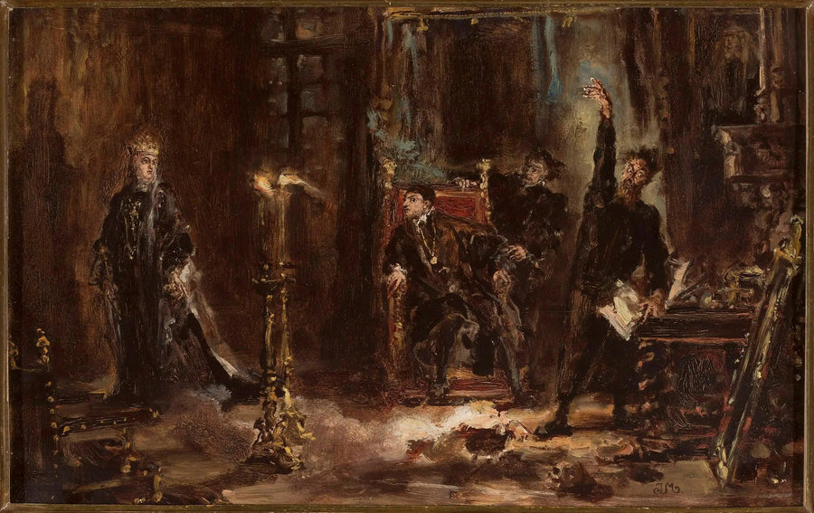 Twardowski invoquant den Geist von Barbara für Sigismund August, Skizze - Jan Matejko
