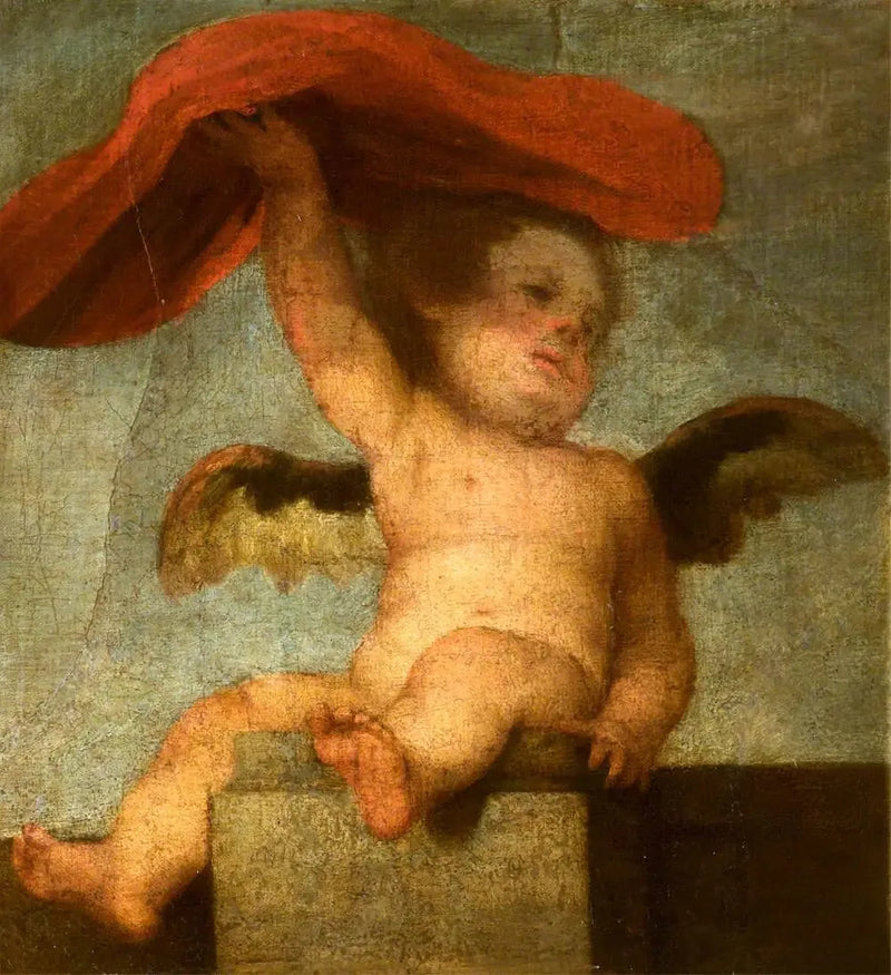 Ein Engel-Engel, der etwas Rotes hält: ein Fragment - Bartolomé Esteban Murillo