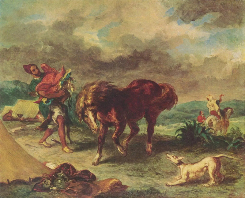 Ein Araber, der sein Pferd sattelt - Eugène Delacroix
