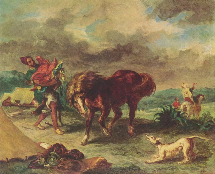Ein Araber, der sein Pferd sattelt - Eugène Delacroix