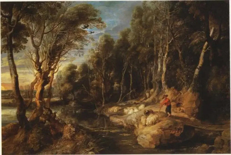 Ein Hirte mit seiner Herde in einer bewaldeten Landschaft - Peter Paul Rubens