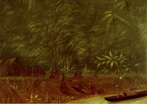 Ein Lager der Mura - Skizze eines Bootes - George Catlin