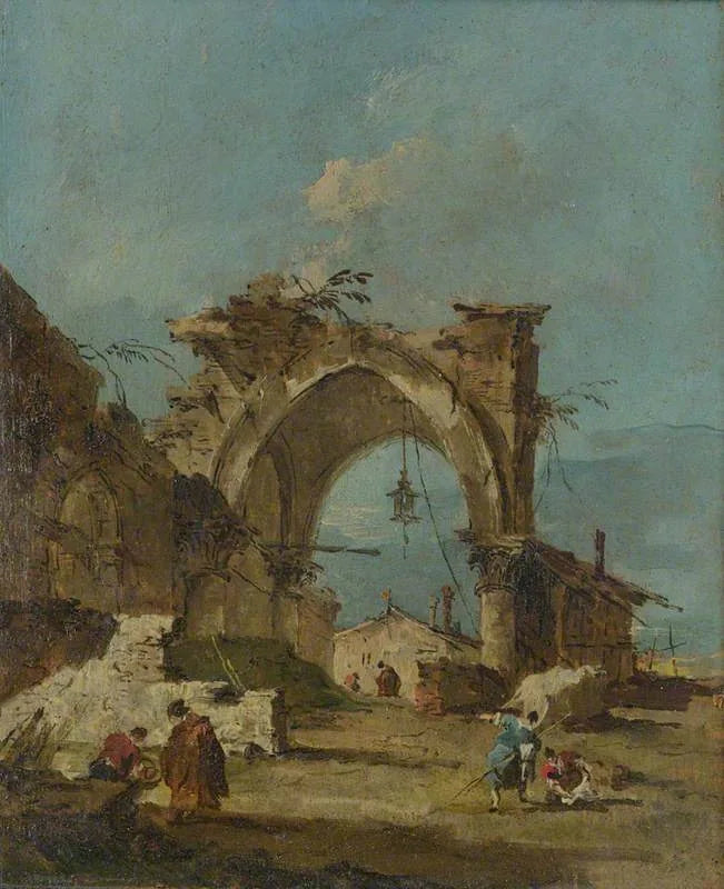 Ein Laune mit einer Ruinenbogen - Francesco Guardi