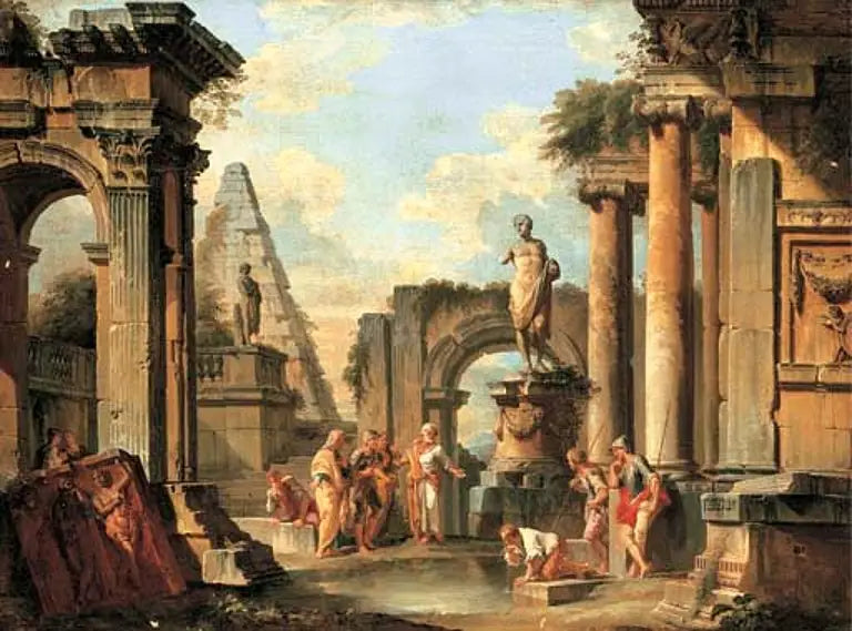 Ein Laune klassischer Ruinen mit Diogenes, der seinen Becher wirft. - Giovanni Paolo Panini