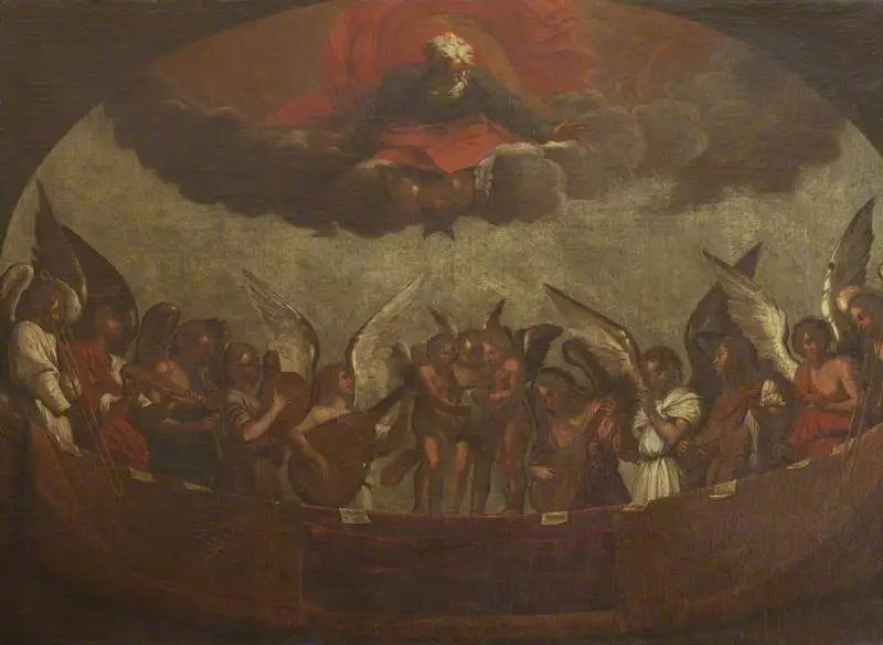 Un chœur d'anges chantant et jouant des instruments de musique avec Dieu le Père au-dessus - Guido Reni image 1 reproduction de peinture à l’huile