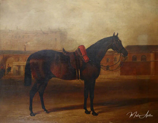 Un chargeur sur le terrain de parade d'Albany Barracks, Londres - John Frederick Herring Snr - Reproductions de tableaux et peintures haut de gamme