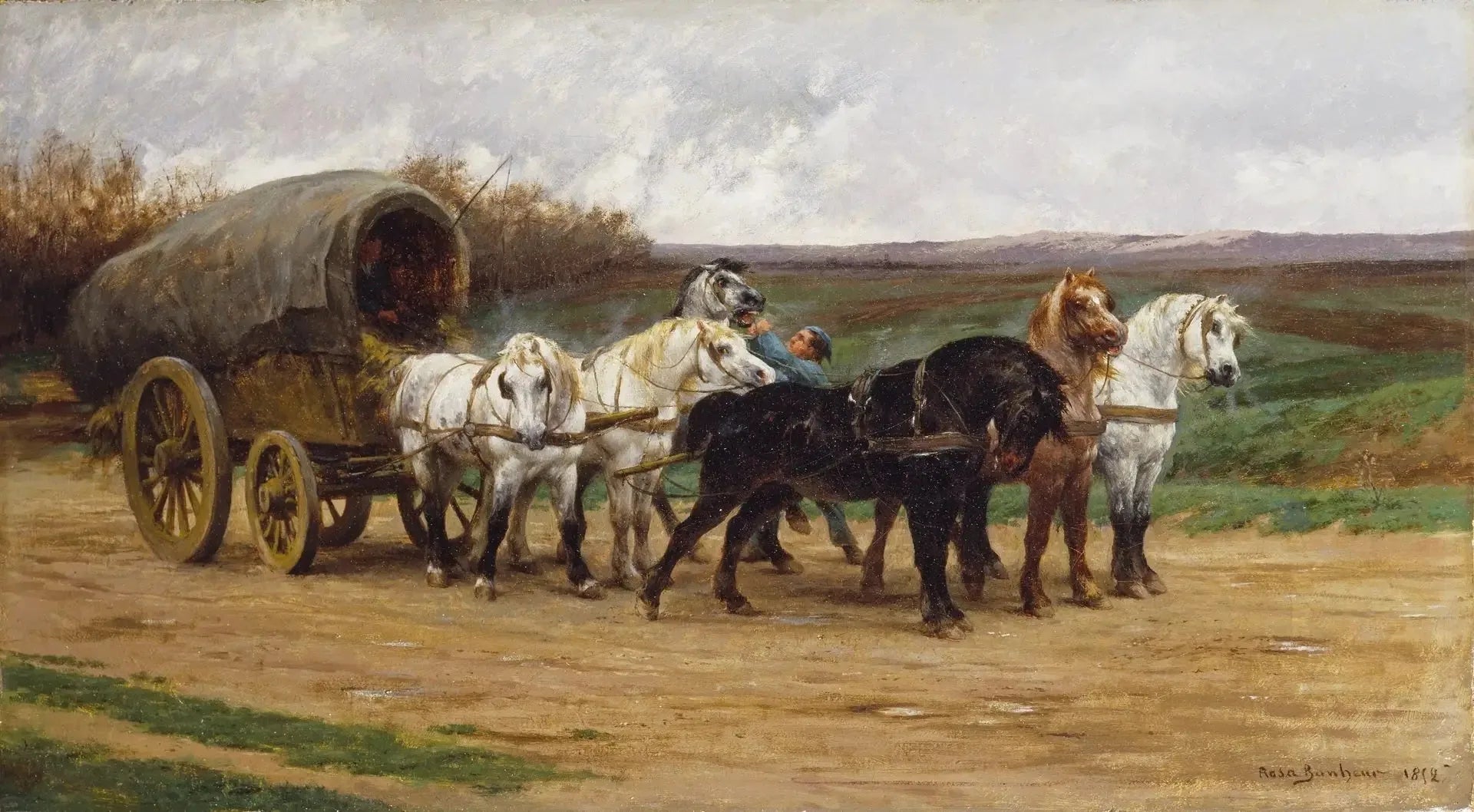 Un chariot et un attelage de chevaux - Rosa Bonheur image 1 copie de tableau peinte à la main
