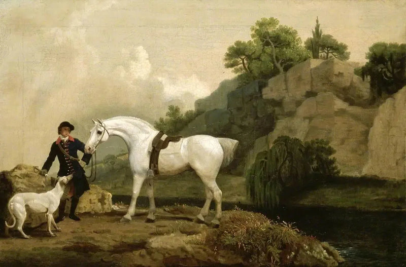 Ein Hundezüchter mit einem Kutscher und einem Windhund bei Creswell Crags - George Stubbs