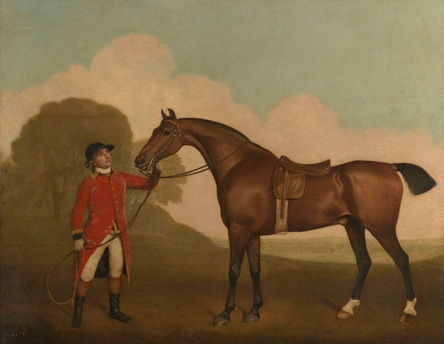 Ein brauner Pferd mit einem Stallmeister - George Stubbs