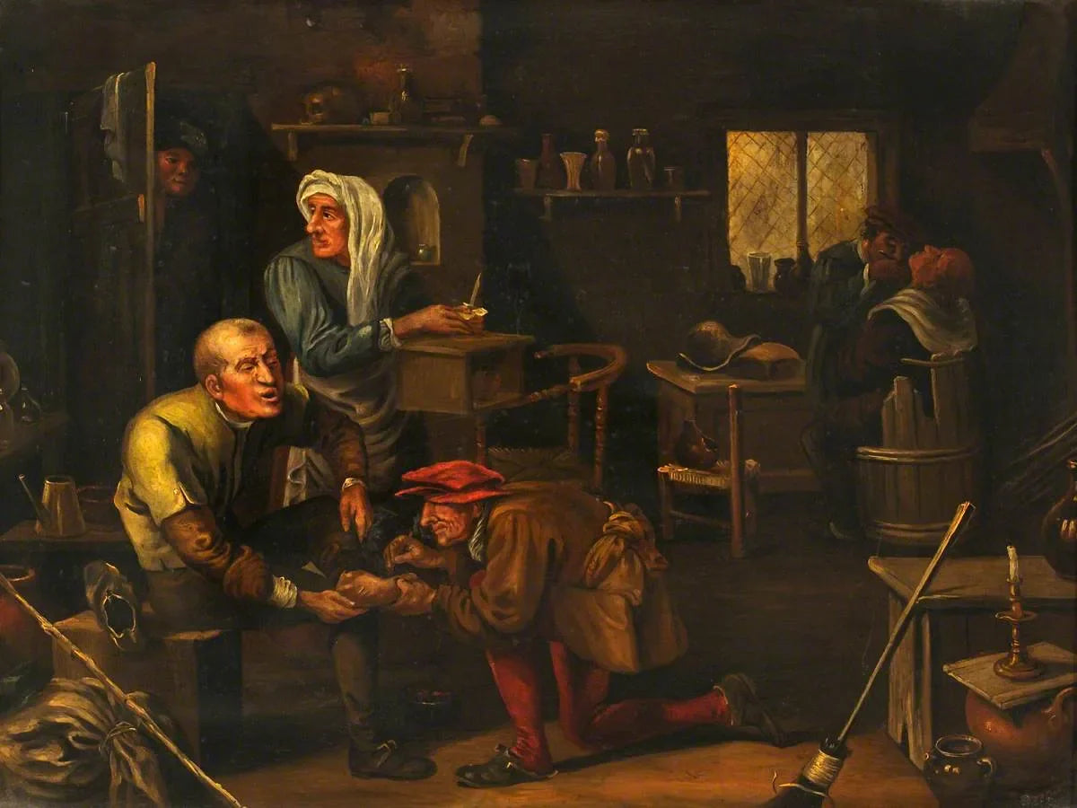 Un chirurgien opère le pied d'un homme - Adriaen Brouwer image 1 reproduction artisanale de tableau