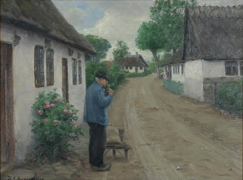 Ein Außenaufnahme mit einem Mann auf dem Weg zur Mühle. - H. A. Brendekilde