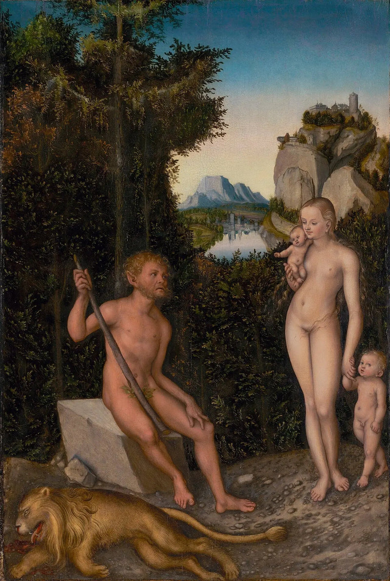 Ein Faun und seine Familie mit einem toten Löwen - Lucas Cranach der Ältere