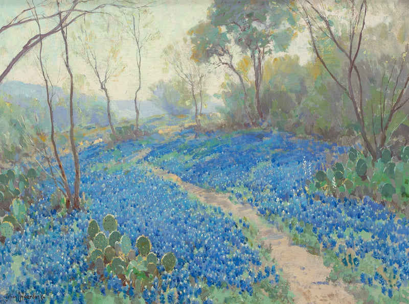 Ein mit blauen Lupinen bedeckter Hügel, frühmorgens in der Nähe von San Antonio, Texas. – Julian Onderdonk