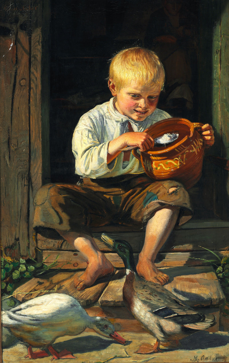 Ein Junge, der die Enten füttert – Michael Peter Ancher