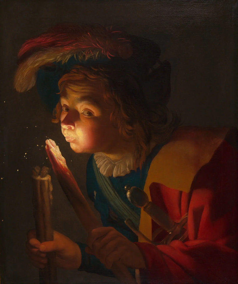 Ein Junge, der auf eine Glut bläst - Gerrit van Honthorst