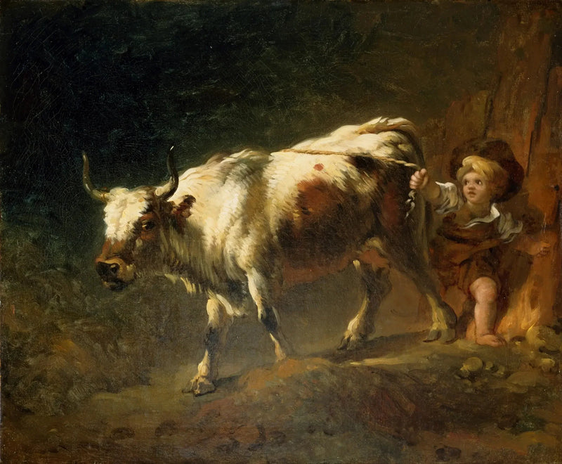 Ein Junge versucht, eine Kuh mit einem Seil festzuhalten - Jean-Honoré Fragonard