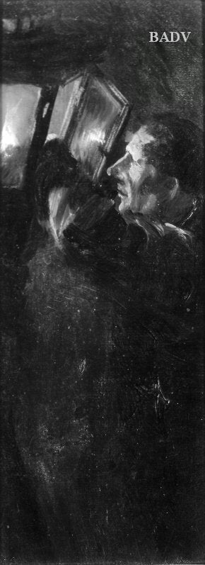 Ein Mann, der eine Laterne anzündet - Adolph von Menzel