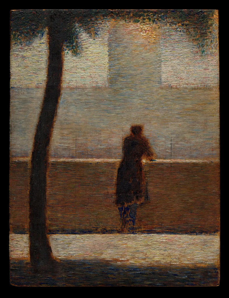 Ein Mann, der sich auf ein Geländer stützt - Georges Seurat