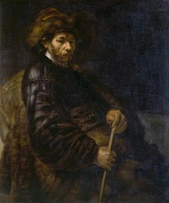 Un homme assis avec un bâton - Rembrandt image 1 copie peinte à la main à l’huile