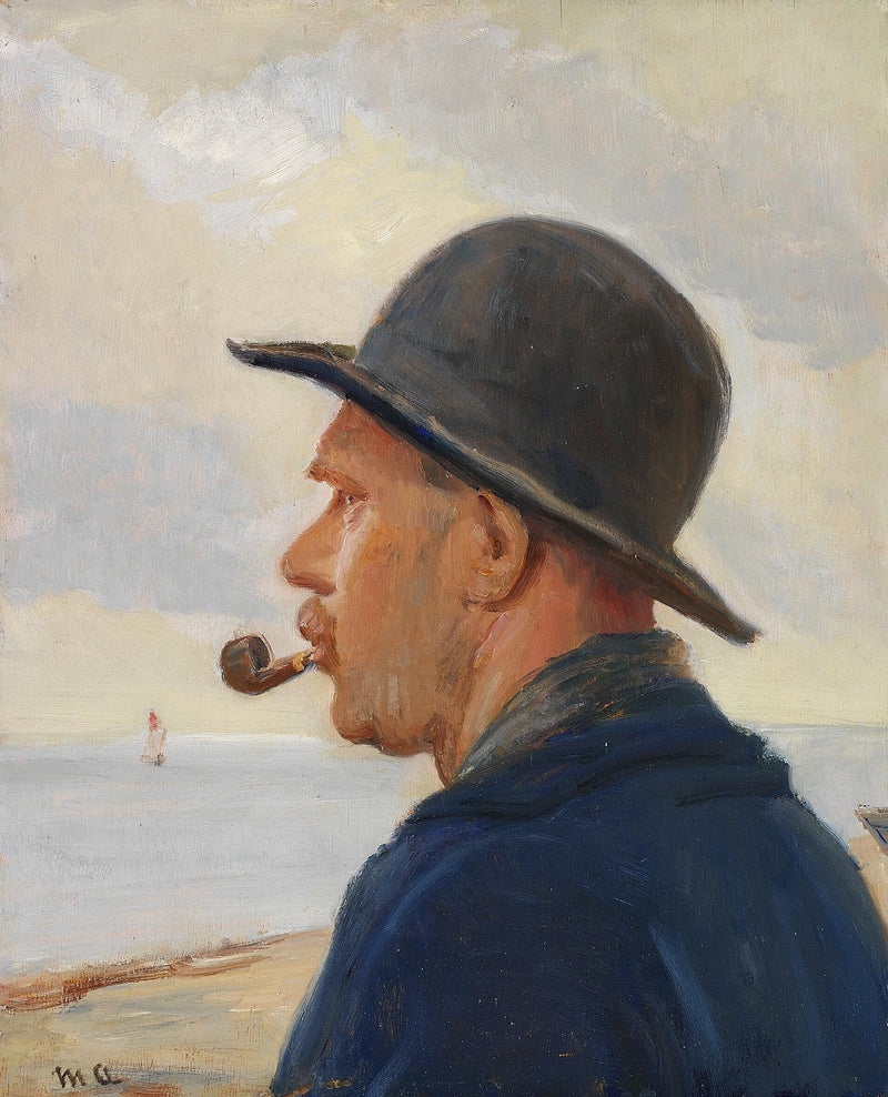 Ein Mann mit Pfeife und Filzhut am Strand von Skagen. – Michael Peter Ancher