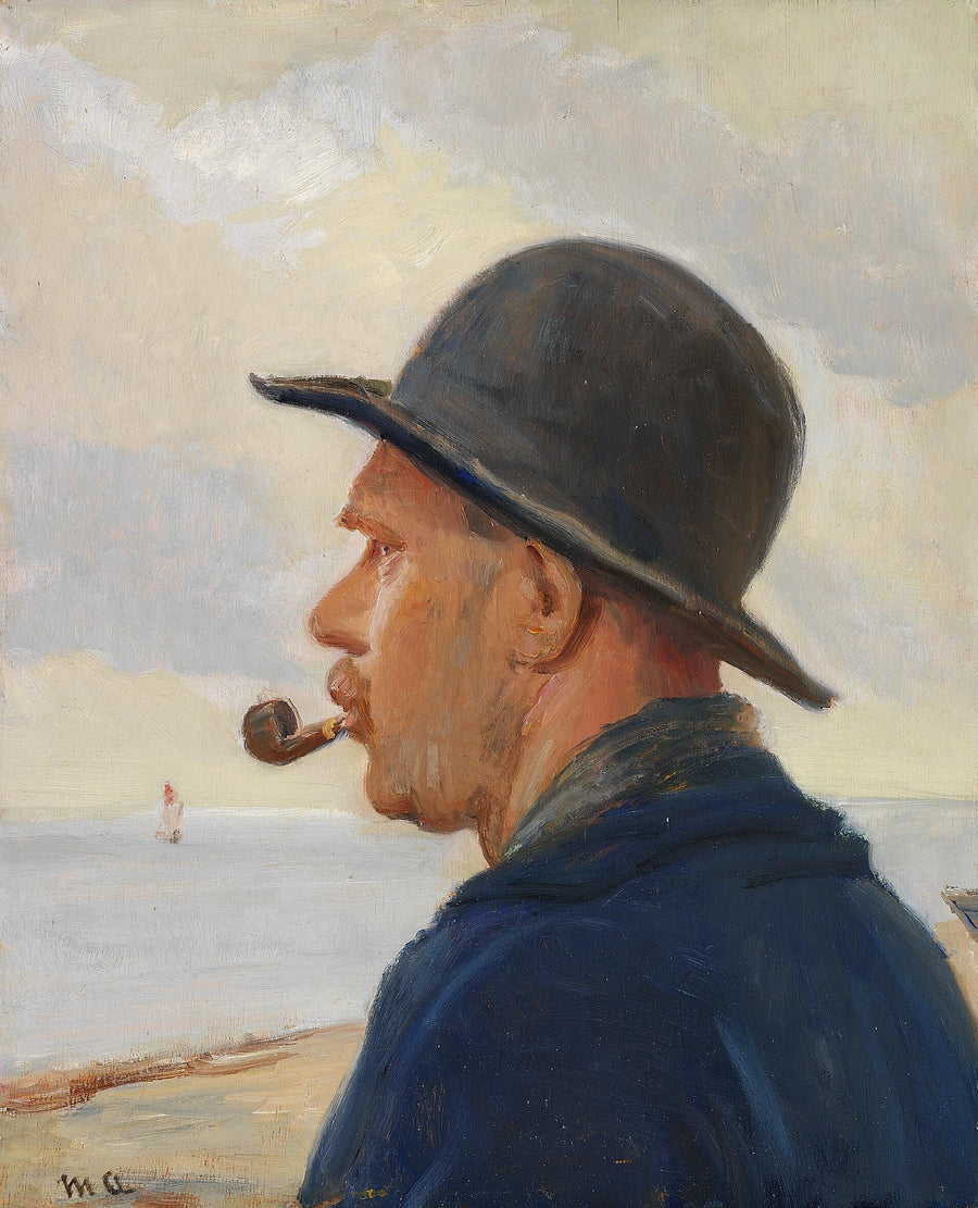 Ein Mann mit Pfeife und Filzhut am Strand von Skagen. – Michael Peter Ancher
