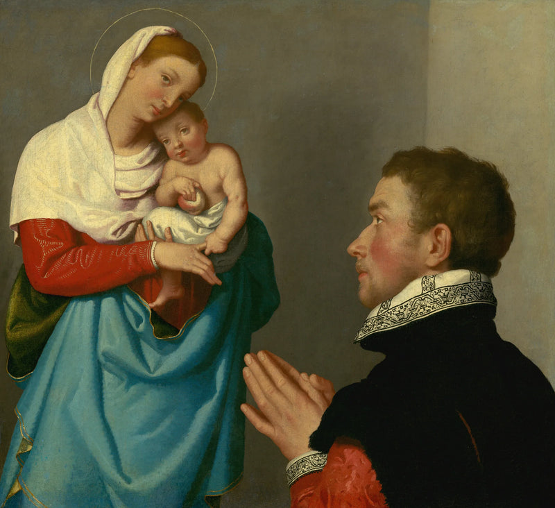 Ein Mann in Anbetung vor der Jungfrau Maria - Giovanni Battista Moroni