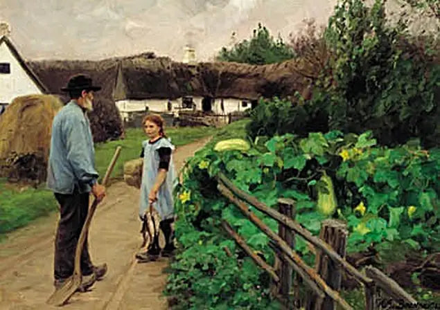 Ein Mann und ein Mädchen diskutieren auf einer Straße. - H. A. Brendekilde