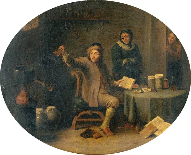 Ein Mann, der eine Urinflasche untersucht - David Teniers der Jüngere