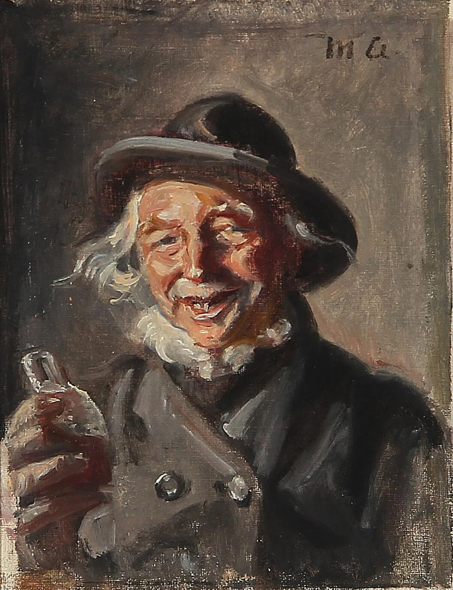 Ein glücklicher Mann mit einer Flasche. – Michael Peter Ancher