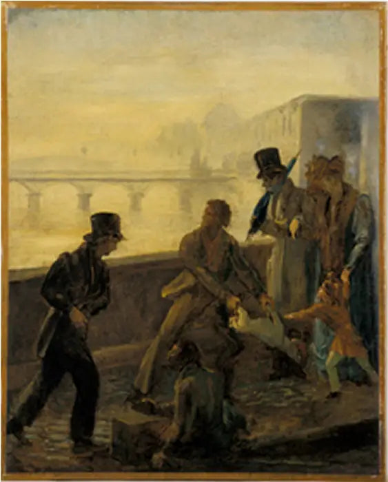 Ein Mann wirft seinen Hund ins Wasser - Honoré Daumier