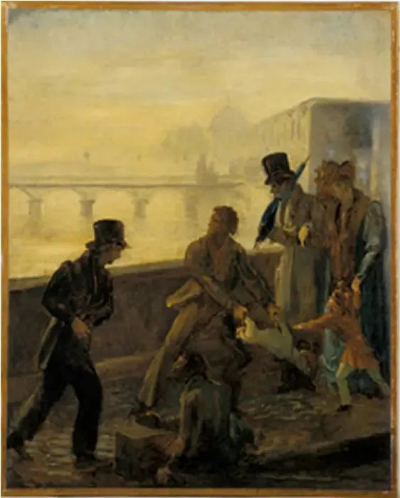 Ein Mann wirft seinen Hund ins Wasser - Honoré Daumier
