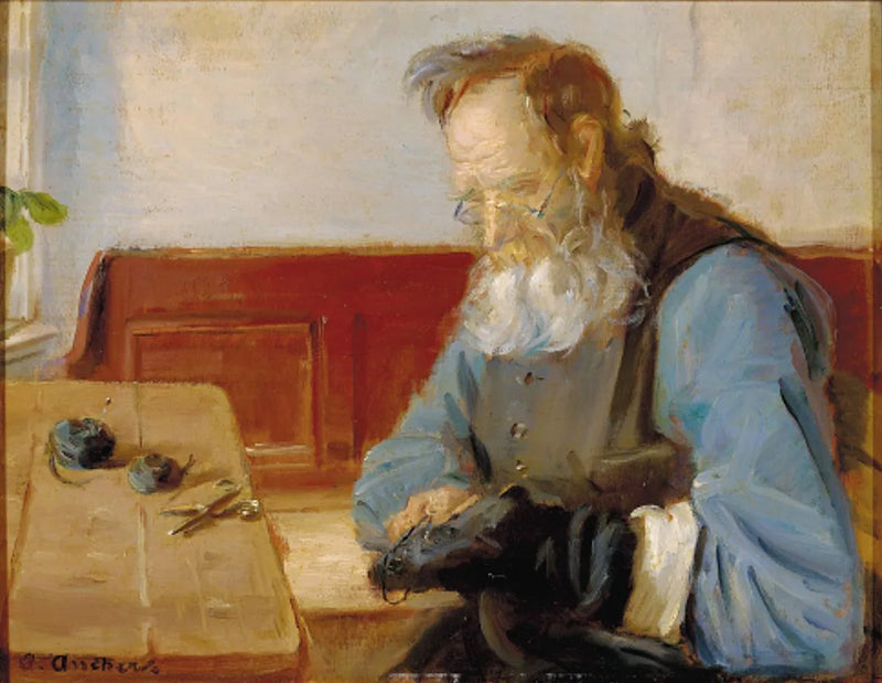 Ein Mann flickt Socken - Anna Ancher