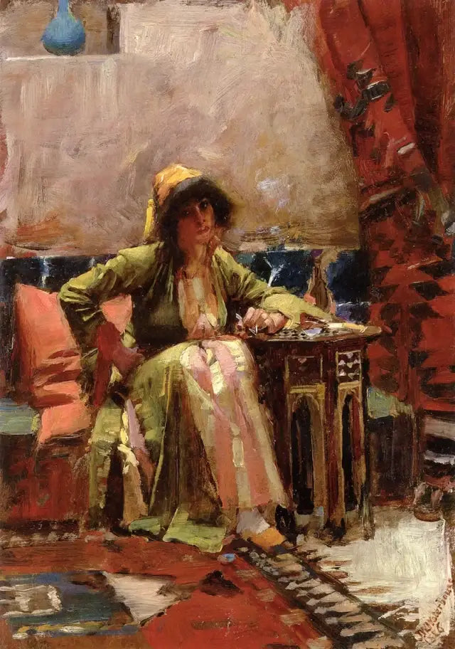 Ein orientalisches Interieur mit einem sitzenden Mädchen - John William Waterhouse