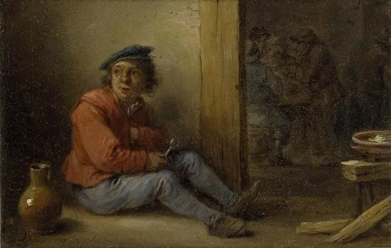 Ein junger Bauer sitzt in einem Interieur - David Teniers le Jeune