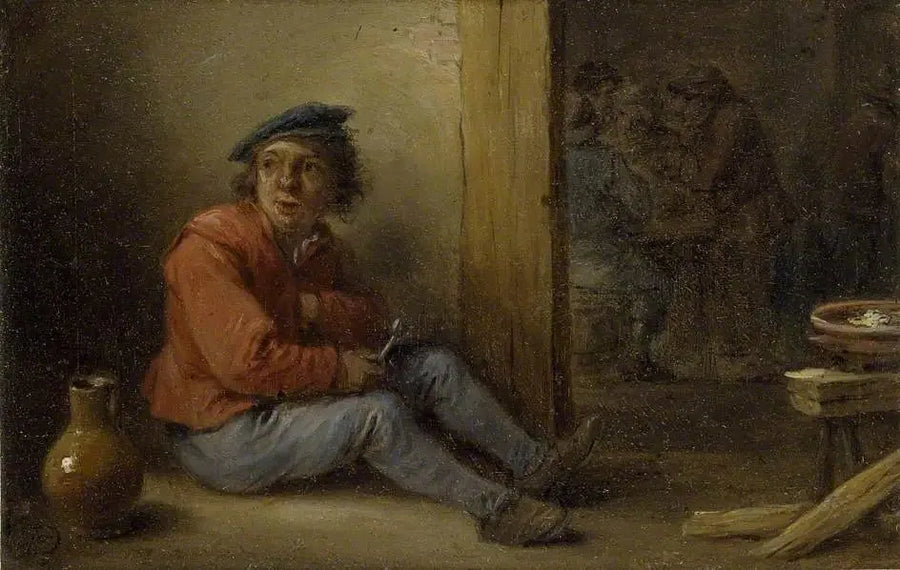 Ein junger Bauer sitzt in einem Interieur - David Teniers le Jeune