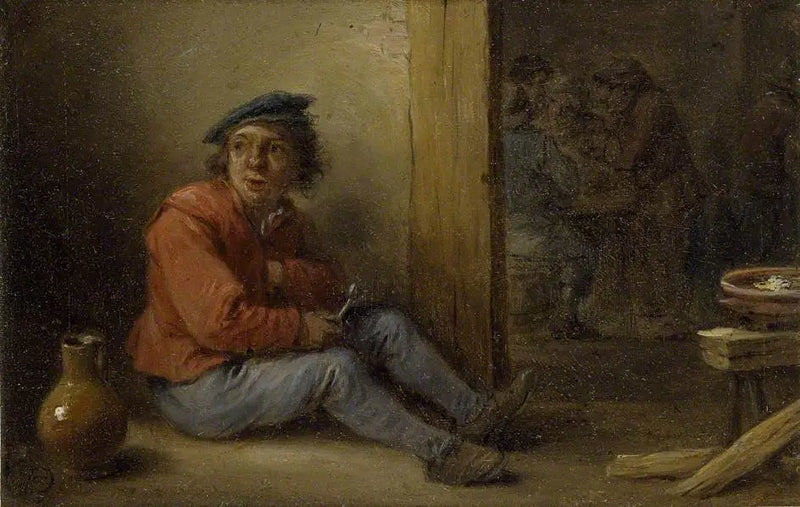 Ein junger Bauer sitzt in einem Interieur - David Teniers le Jeune