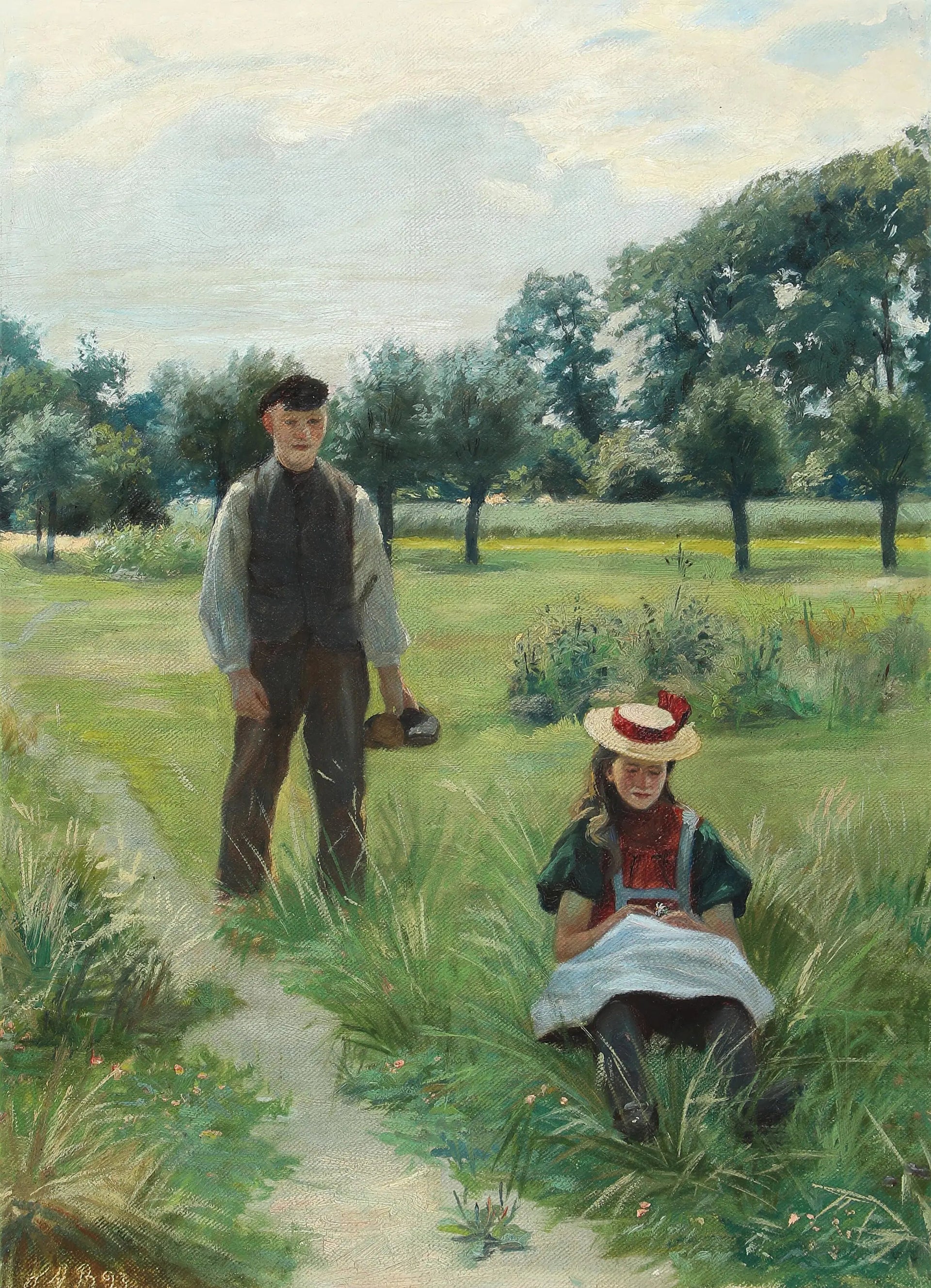 Un jour d'été avec un jeune homme et une femme. - H. A. Brendekilde image 1 tableau peint à l’huile sur toile