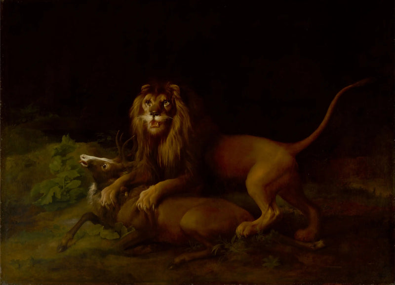 Ein Löwe, der einen Hirsch angreift - George Stubbs