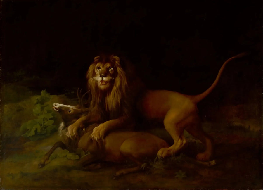 Ein Löwe, der einen Hirsch angreift - George Stubbs